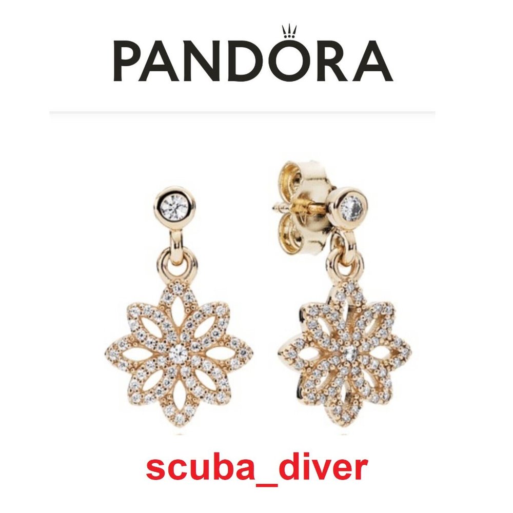 PANDORA 14K Solid Gold ALE 585 Lace Botanique Dangle Earrings Retired RARE